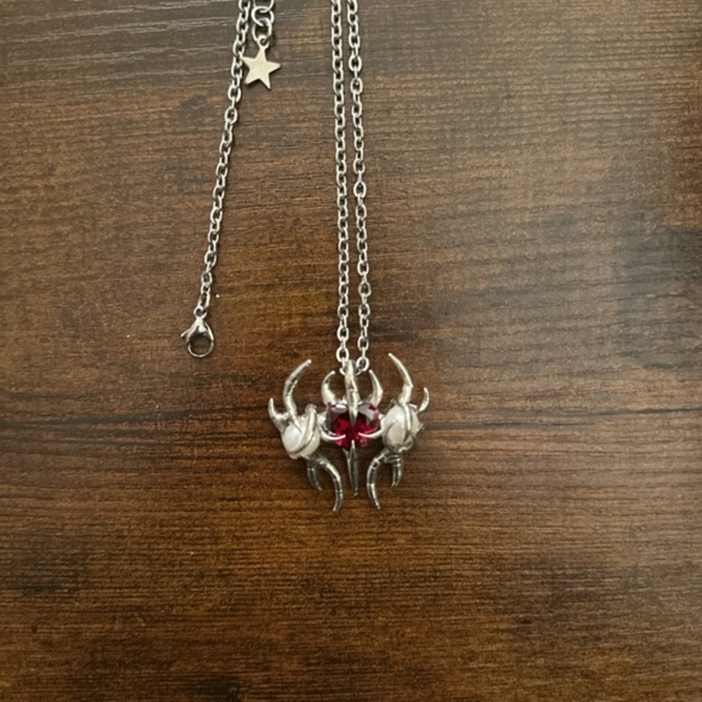 Handmade Silver Necklace with Red Gemstone Pendant